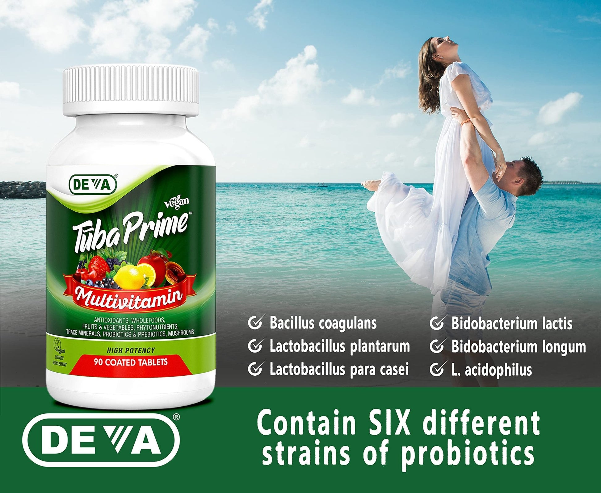 DEVA Tuba Prime Vegan Multivitamin - High-Potency Vitamin and Mineral Dietary Supplement - Antioxidants, Fruit and Vegetable Blend, Super Mushrooms, Probiotics, Prebiotics, Seeds, Herbs - 90 Tablets - dailyvitalstore