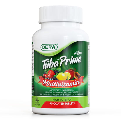 DEVA Tuba Prime Vegan Multivitamin - High-Potency Vitamin and Mineral Dietary Supplement - Antioxidants, Fruit and Vegetable Blend, Super Mushrooms, Probiotics, Prebiotics, Seeds, Herbs - 90 Tablets - dailyvitalstore