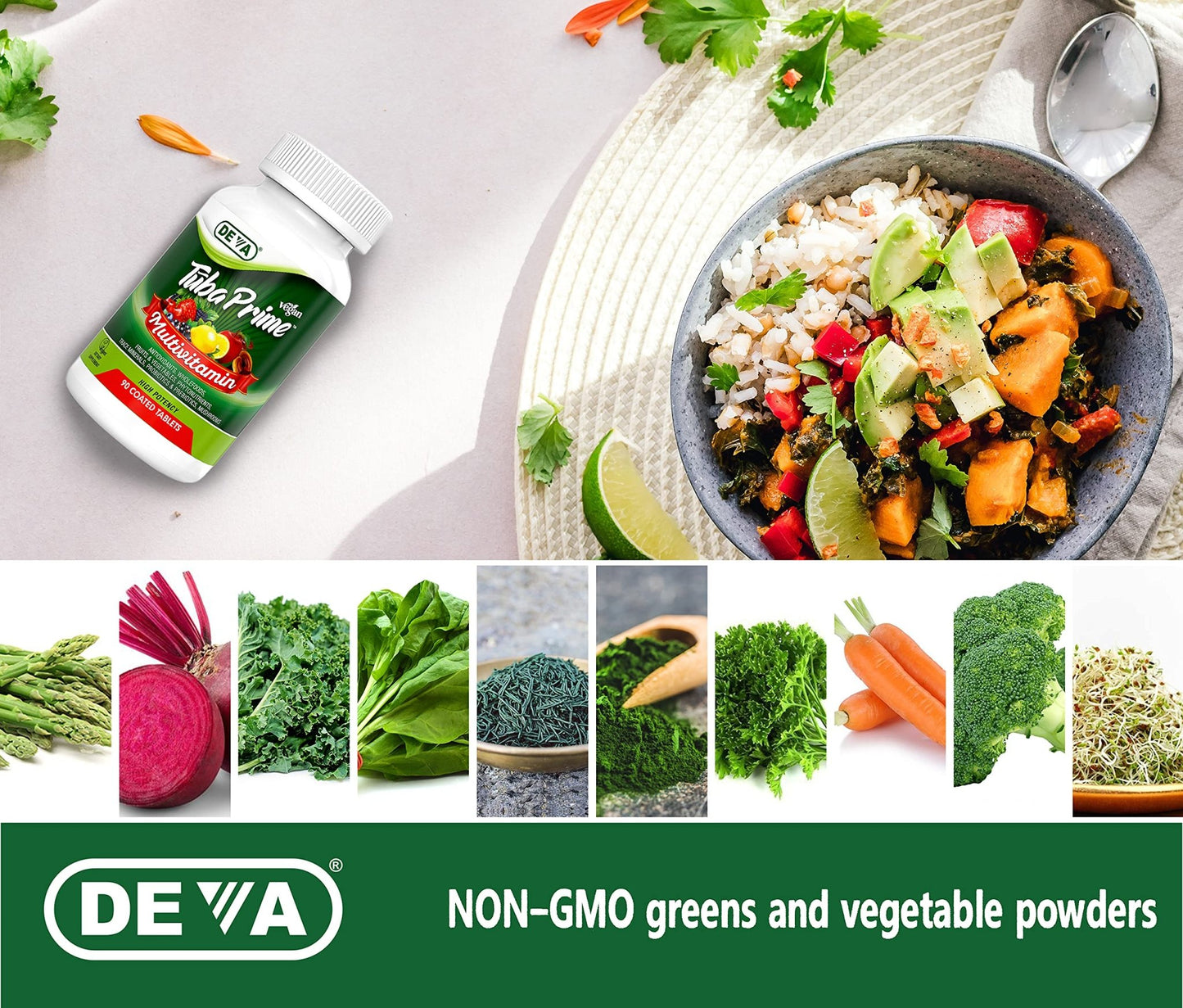 DEVA Tuba Prime Vegan Multivitamin - High-Potency Vitamin and Mineral Dietary Supplement - Antioxidants, Fruit and Vegetable Blend, Super Mushrooms, Probiotics, Prebiotics, Seeds, Herbs - 90 Tablets - dailyvitalstore
