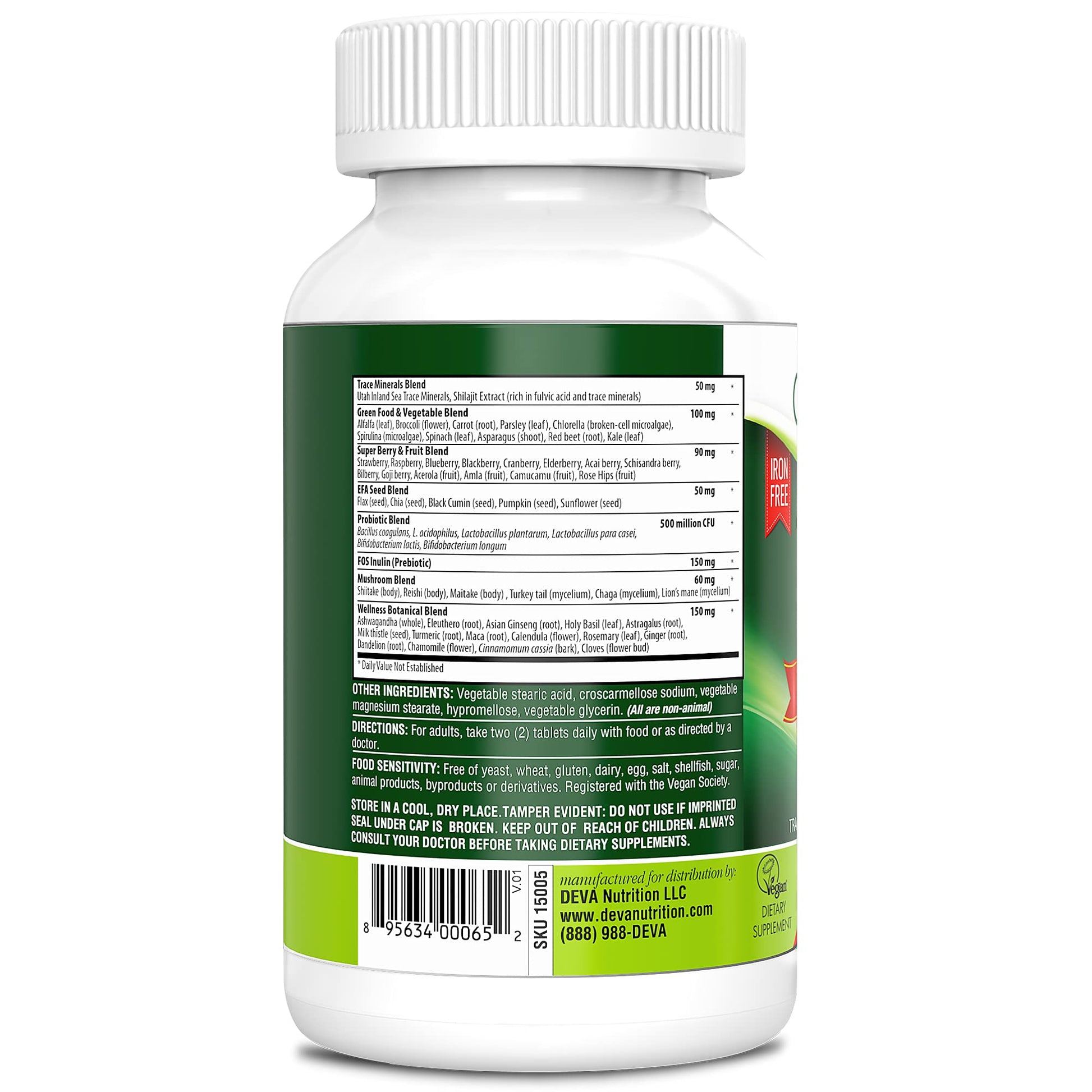 DEVA Tuba Prime Vegan Multivitamin - High-Potency Vitamin and Mineral Dietary Supplement - Antioxidants, Fruit and Vegetable Blend, Super Mushrooms, Probiotics, Prebiotics, Seeds, Herbs - 90 Tablets - dailyvitalstore