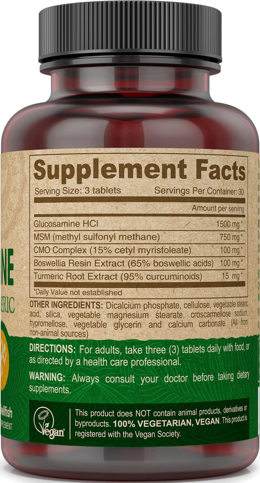 Deva Vegan Glucosamine-MSM-CMO & Turmeric Supplement - Gluten Free Plant Based Nutritional Supplement - 90 Tablets, 1-Pack - dailyvitalstore