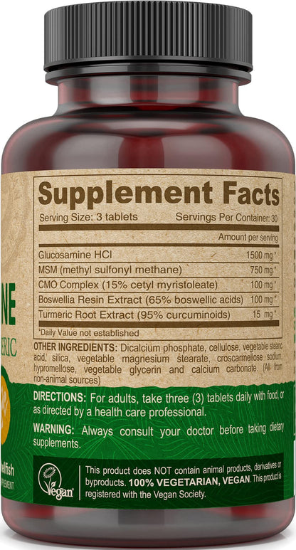 Deva Vegan Glucosamine-MSM-CMO & Turmeric Supplement - Gluten Free Plant Based Nutritional Supplement - 90 Tablets, 1-Pack - dailyvitalstore