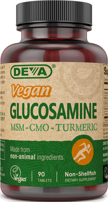 Deva Vegan Glucosamine-MSM-CMO & Turmeric Supplement - Gluten Free Plant Based Nutritional Supplement - 90 Tablets, 1-Pack - dailyvitalstore