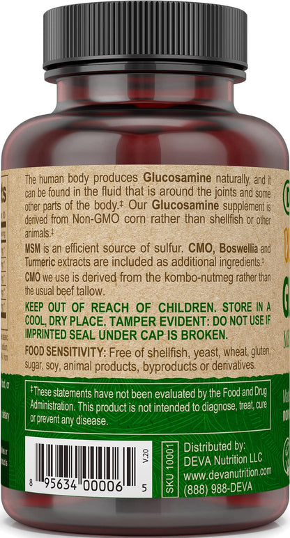 Deva Vegan Glucosamine-MSM-CMO & Turmeric Supplement - Gluten Free Plant Based Nutritional Supplement - 90 Tablets, 1-Pack - dailyvitalstore