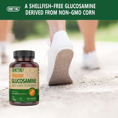 Deva Vegan Glucosamine-MSM-CMO & Turmeric Supplement - Gluten Free Plant Based Nutritional Supplement - 90 Tablets, 1-Pack - dailyvitalstore