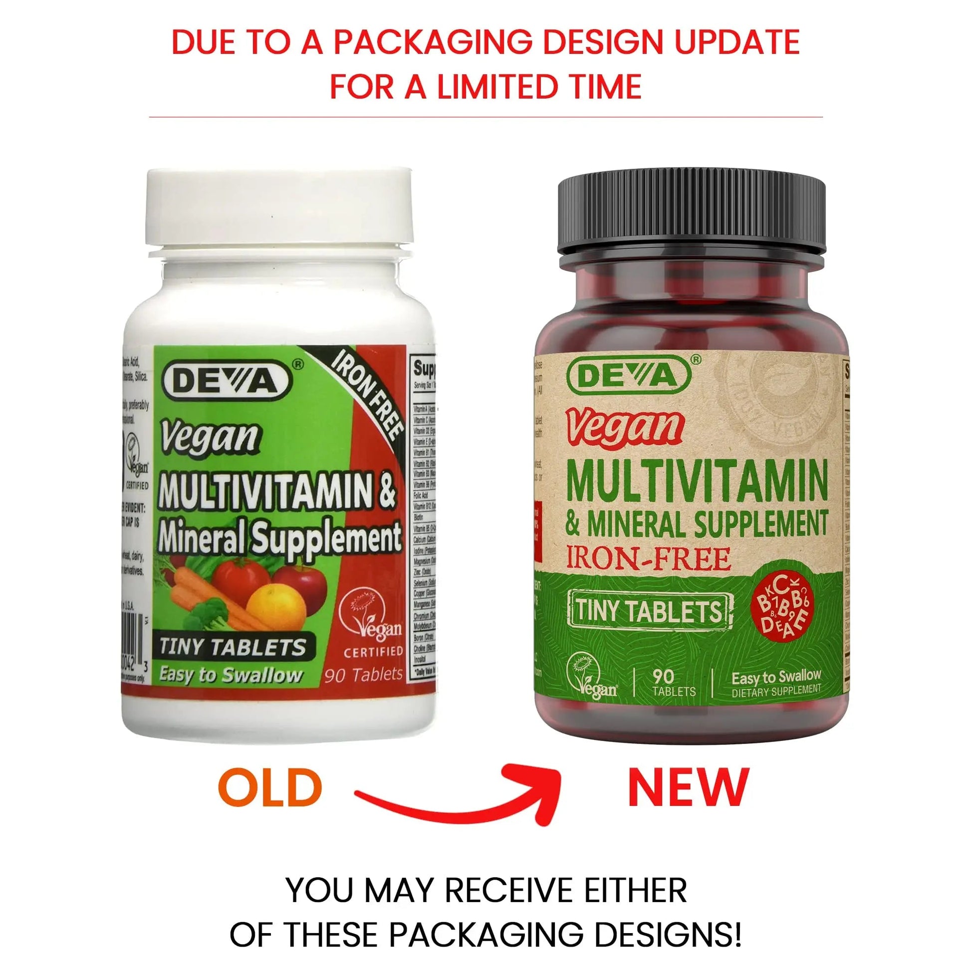 DEVA Vegan Iron-Free Multivitamin & Mineral Supplement, Vitamin C, D2, E & B-Complex, Biotin, 90 Tiny Tablets - dailyvitalstore