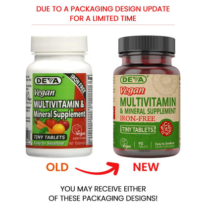 DEVA Vegan Iron-Free Multivitamin & Mineral Supplement, Vitamin C, D2, E & B-Complex, Biotin, 90 Tiny Tablets - dailyvitalstore