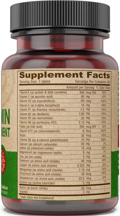 DEVA Vegan Iron-Free Multivitamin & Mineral Supplement, Vitamin C, D2, E & B-Complex, Biotin, 90 Tiny Tablets - dailyvitalstore