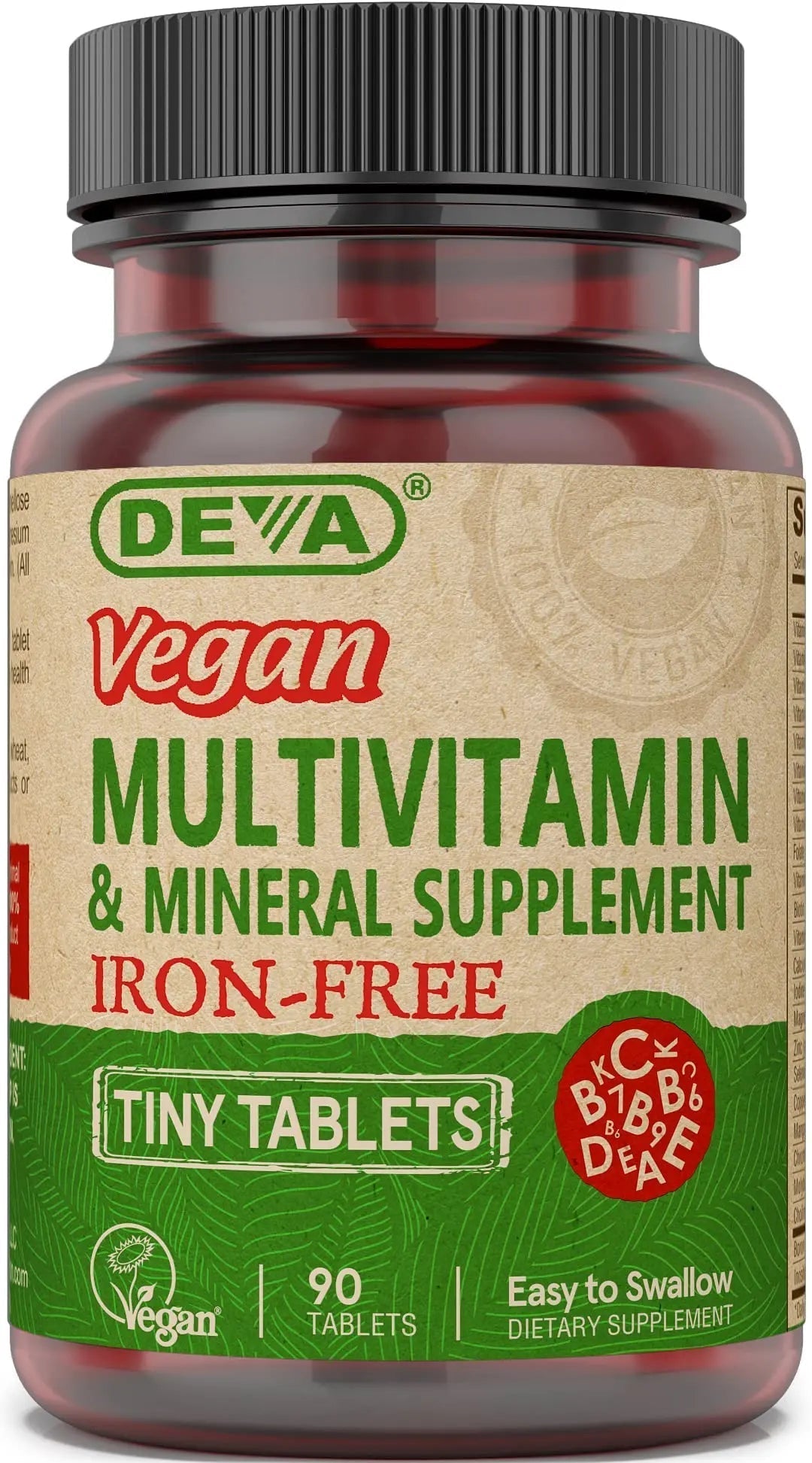 DEVA Vegan Iron-Free Multivitamin & Mineral Supplement, Vitamin C, D2, E & B-Complex, Biotin, 90 Tiny Tablets - dailyvitalstore