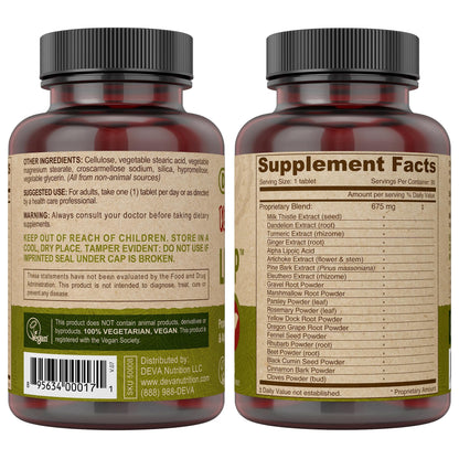 DEVA Vegan Liver Support Tablets 2-Pack - Proprietary Blend of 20 Herbs & Nutraceuticals, 90 Count Ea - dailyvitalstore