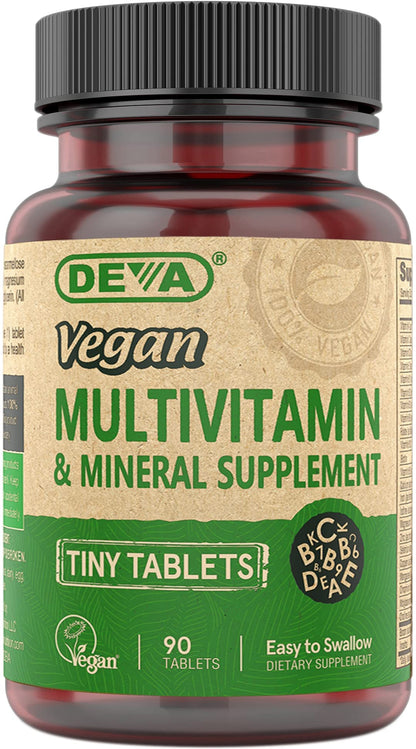 DEVA Vegan Multivitamin for Women & Men with Iron, Vitamin C, E, B Complex Vitamins, Zinc, 90 Tiny Tablets - dailyvitalstore