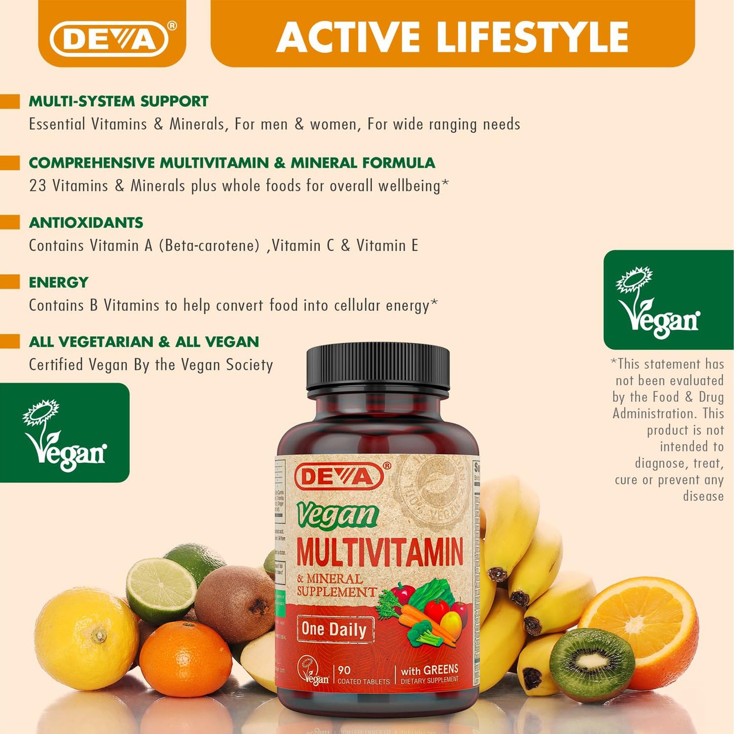 DEVA Vegan Multivitamin & Mineral Supplement with Iron 2-Pack, Spirulina, Chlorella, Ashwagandha, Broccoli & More, 90 Coated Tablets Each - dailyvitalstore