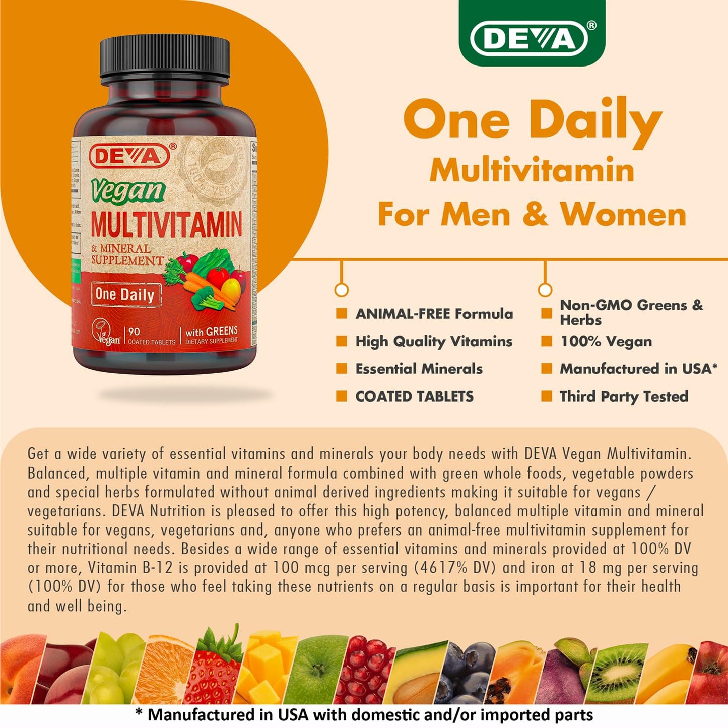 DEVA Vegan Multivitamin & Mineral Supplement with Iron 2-Pack, Spirulina, Chlorella, Ashwagandha, Broccoli & More, 90 Coated Tablets Each - dailyvitalstore
