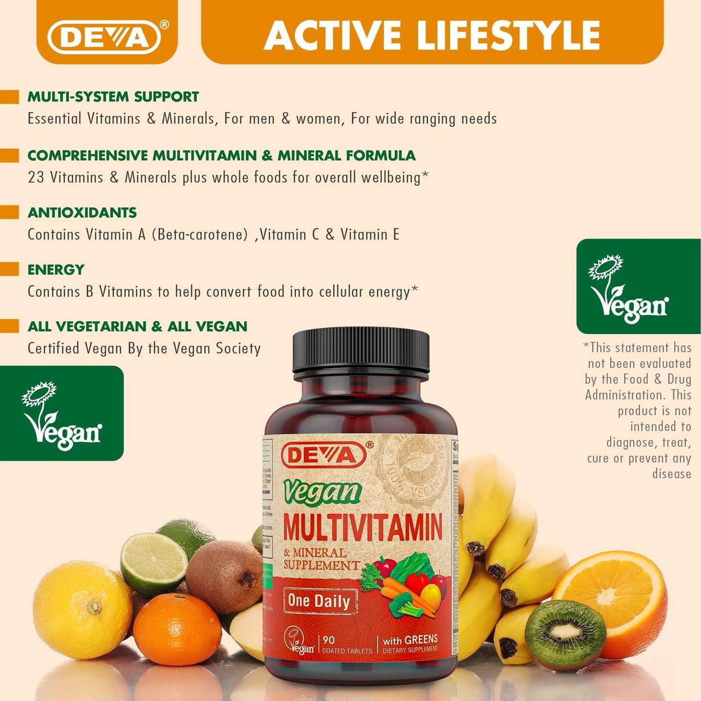 DEVA Vegan Multivitamin & Mineral Supplement with Iron 2-Pack, Spirulina, Chlorella, Ashwagandha, Broccoli & More, 90 Coated Tablets Each - dailyvitalstore
