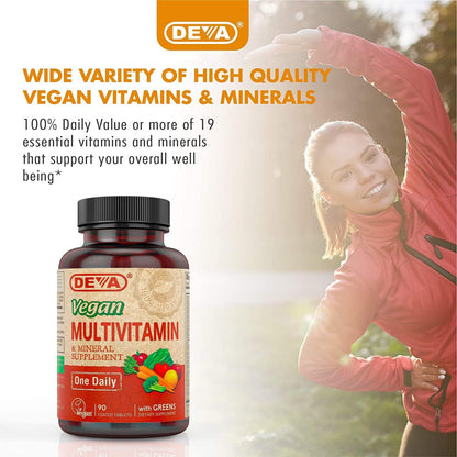 DEVA Vegan Multivitamin & Mineral Supplement with Iron 2-Pack, Spirulina, Chlorella, Ashwagandha, Broccoli & More, 90 Coated Tablets Each - dailyvitalstore