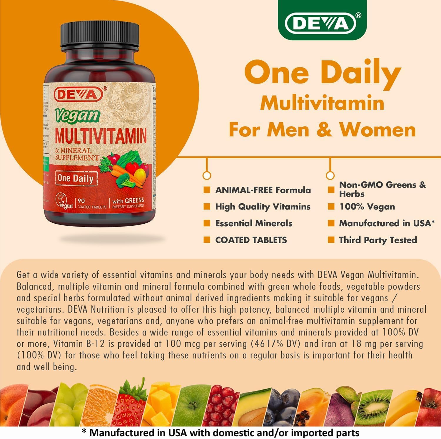 DEVA Vegan Multivitamin & Mineral Supplement with Iron 2-Pack, Spirulina, Chlorella, Ashwagandha, Broccoli & More, 90 Coated Tablets Each - dailyvitalstore