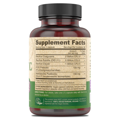 DEVA Vegan Probiotic Supplement - Pre, Pro, and Postbiotics for Digestive Health, 5 Billion CFU, Soil-Based, Spore-Forming, Dairy Free, FOS Prebiotics - dailyvitalstore