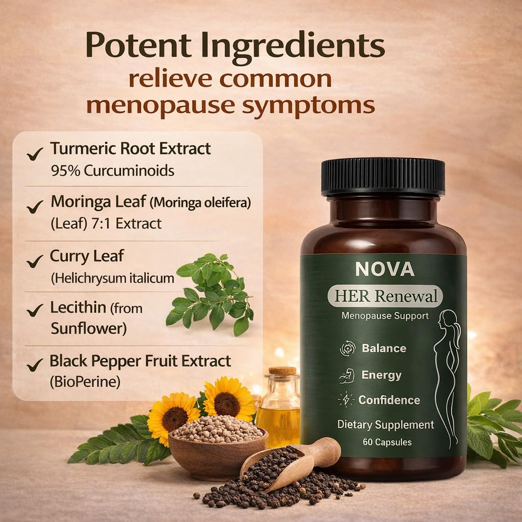DFTLUUE NOVA Menopause Relief Support for Her - Probiotic Estrogen Balance Formula with Curcuminoids & Botanical Extracts – Supports Hormonal Balance, Comfort & Daily Well-Being – 60 Capsules (1) - dailyvitalstore