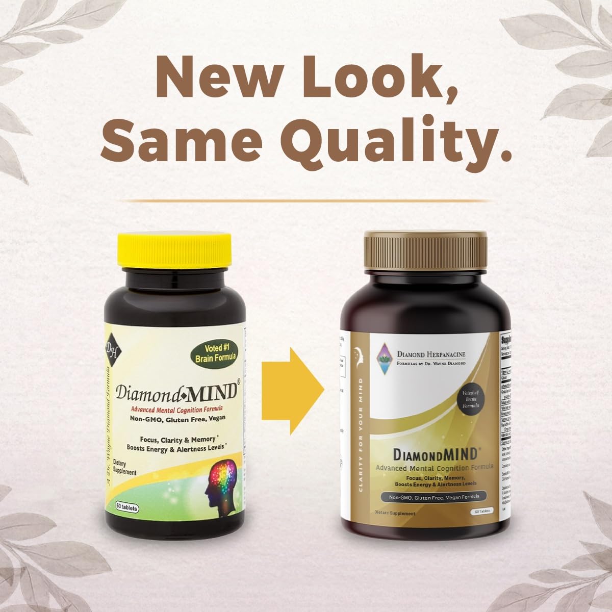 DiamondMIND Brain Support Supplement - Natural Formula for Mental Energy & Cognitive Function - Focus, Clarity, and Memory Supplement - Less Mental Stress - Vegan, Gluten-Free, Dairy-Free - (60 Count) - dailyvitalstore