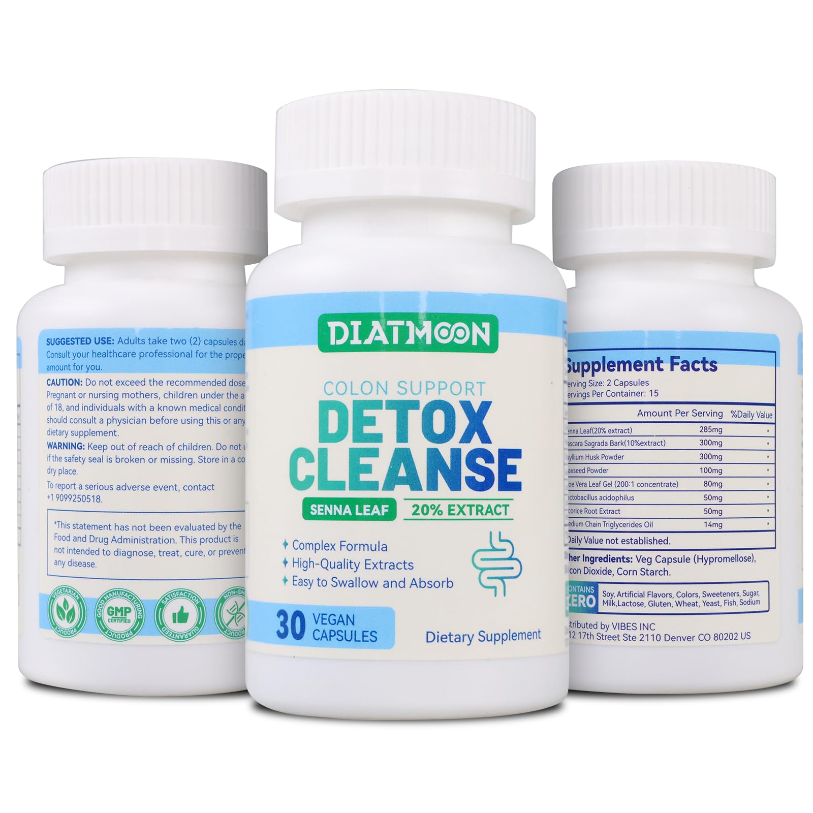 DIATMOON Gut Cleanse Capsules, Gut and Colon Support, Detox & Cleanse, for 15 Days, Non-GMOs, Non-Gluten, Vegan, Colon Cleanse Supplement, 30 Count - dailyvitalstore