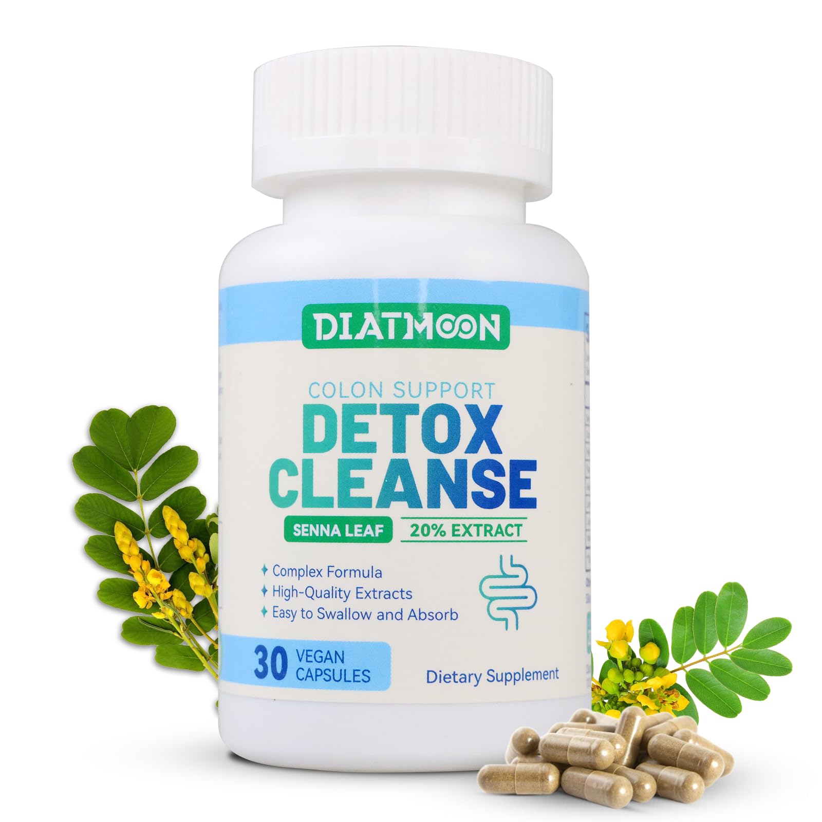 DIATMOON Gut Cleanse Capsules, Gut and Colon Support, Detox & Cleanse, for 15 Days, Non-GMOs, Non-Gluten, Vegan, Colon Cleanse Supplement, 30 Count - dailyvitalstore
