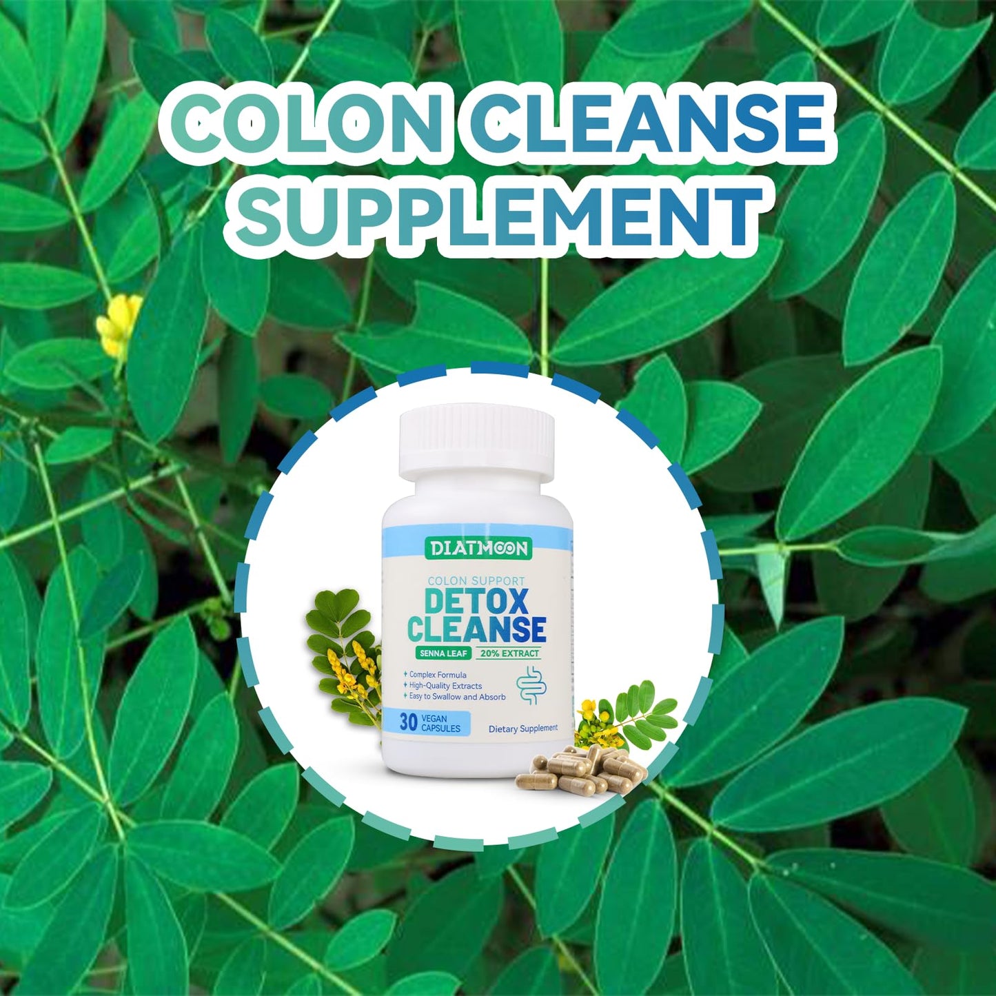 DIATMOON Gut Cleanse Capsules, Gut and Colon Support, Detox & Cleanse, for 15 Days, Non-GMOs, Non-Gluten, Vegan, Colon Cleanse Supplement, 30 Count - dailyvitalstore