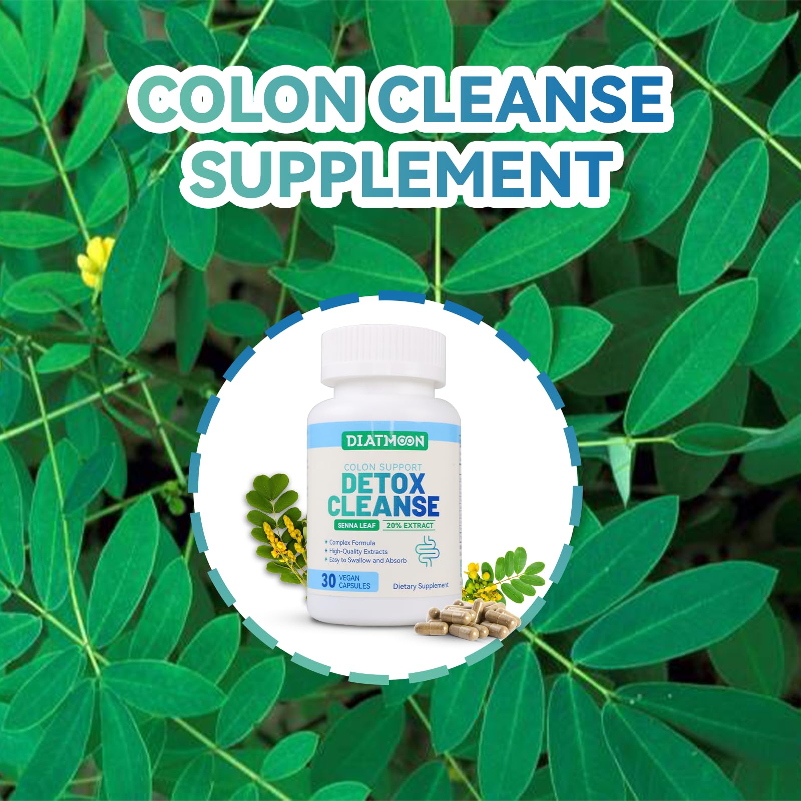 DIATMOON Gut Cleanse Capsules, Gut and Colon Support, Detox & Cleanse, for 15 Days, Non-GMOs, Non-Gluten, Vegan, Colon Cleanse Supplement, 30 Count - dailyvitalstore