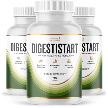 DigestiStart – Natural Digestive Supplement with Wild Yam, Poria Cocos & Bacopa Monnieri – Made in USA, Non-GMO, Easy-to-Take - 30 Capsules, 3 Month Supply - dailyvitalstore