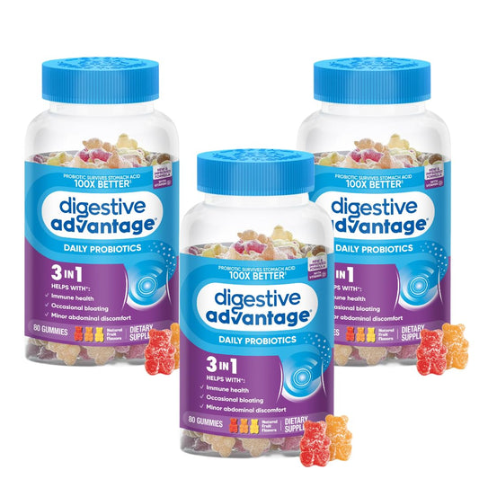 Digestive Advantage Daily Probiotic Gummies for Digestive Health, Gut Health & Immune Support, Probiotics for Men and Women (80ct) - Delicious Natural Fruit Flavor* (Pack of 3) - dailyvitalstore