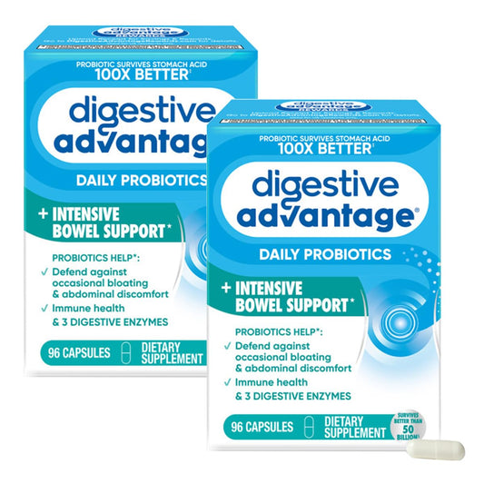 Digestive Advantage IBS Probiotics for Digestive Health & Intensive Bowel Support for Women & Men with Digestive Enzymes, Occasional Bloating & Gut Health, 96 Count Capsules (Pack of 2) - dailyvitalstore