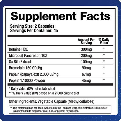 Digestive Enzymes Supplement (90 Capsules) Support Digestion - with Purified Bile, Pancreatin, Plant Enzymes, Ox Bile, Betaine HCL - dailyvitalstore