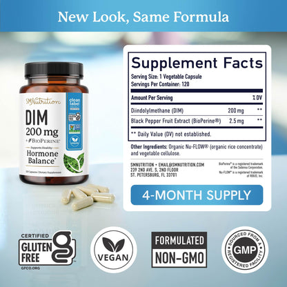 DIM Supplement 200 mg (120 Ct) | Estrogen Balance for Women & Men | Hormone Balance, Hormonal Acne Supplements, Menopause, Antioxidant & PMS Support - dailyvitalstore