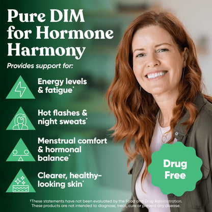DIM Supplement Pure 200 Mg for Women or Men - Estrogen Hormone Balance Supplement for Energy, Fatigue, Stress, Menopause, Hot Flashes - Enhanced Bioavailability BioPerine - 60 Vegan Soft Capsules - dailyvitalstore
