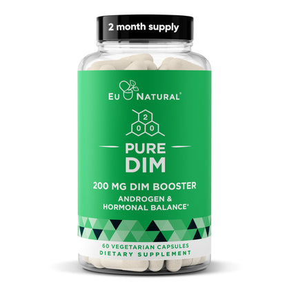 DIM Supplement Pure 200 Mg for Women or Men - Estrogen Hormone Balance Supplement for Energy, Fatigue, Stress, Menopause, Hot Flashes - Enhanced Bioavailability BioPerine - 60 Vegan Soft Capsules - dailyvitalstore