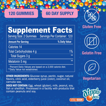 Dippin Dots - Melatonin Gummies for Kids & Adults (60 Days Supply) Strawberry Sunset Creme Flavor | 2.5mg Per Kids Melatonin Supplement for Faster, - dailyvitalstore