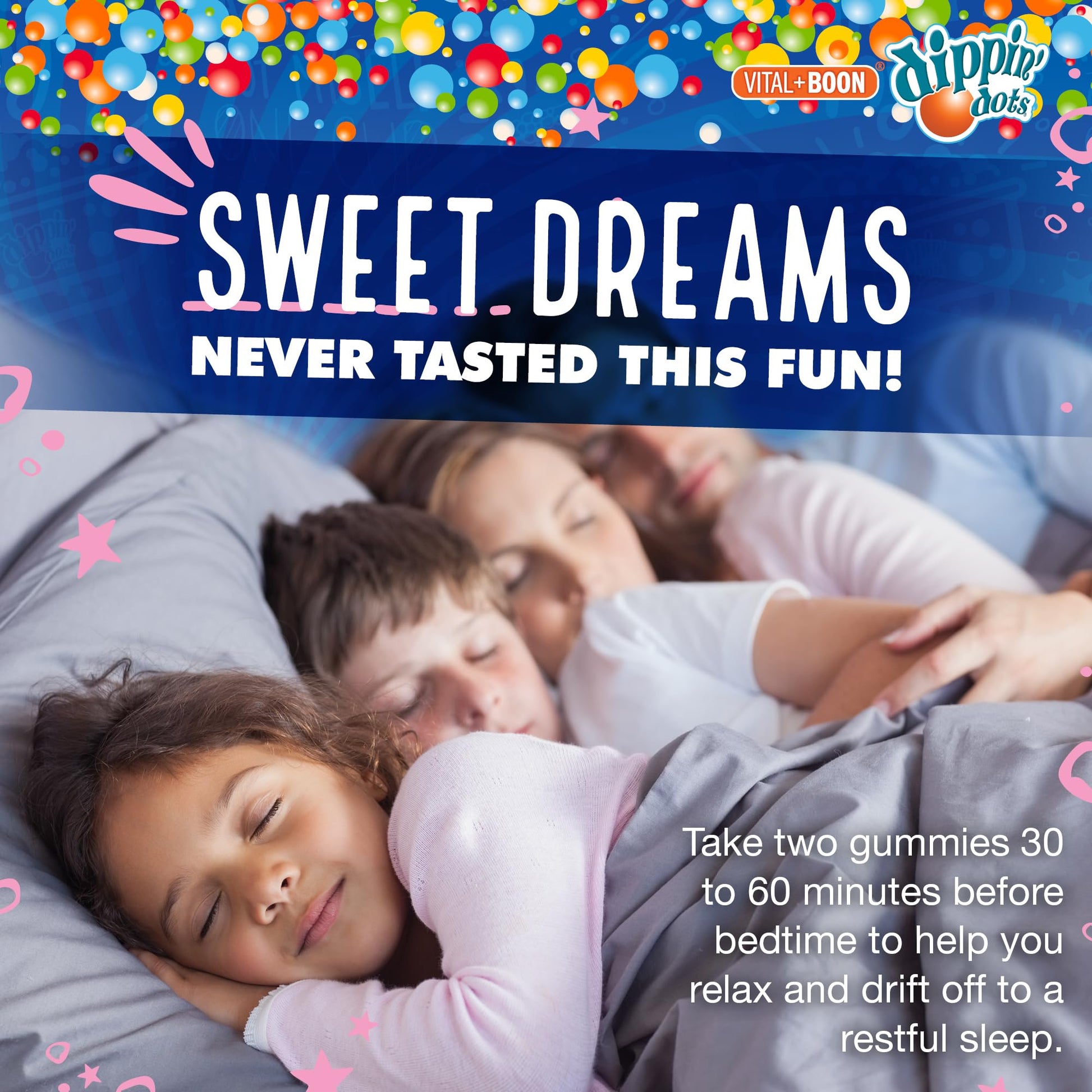 Dippin Dots - Melatonin Gummies for Kids & Adults (60 Days Supply) Strawberry Sunset Creme Flavor | 2.5mg Per Kids Melatonin Supplement for Faster, - dailyvitalstore