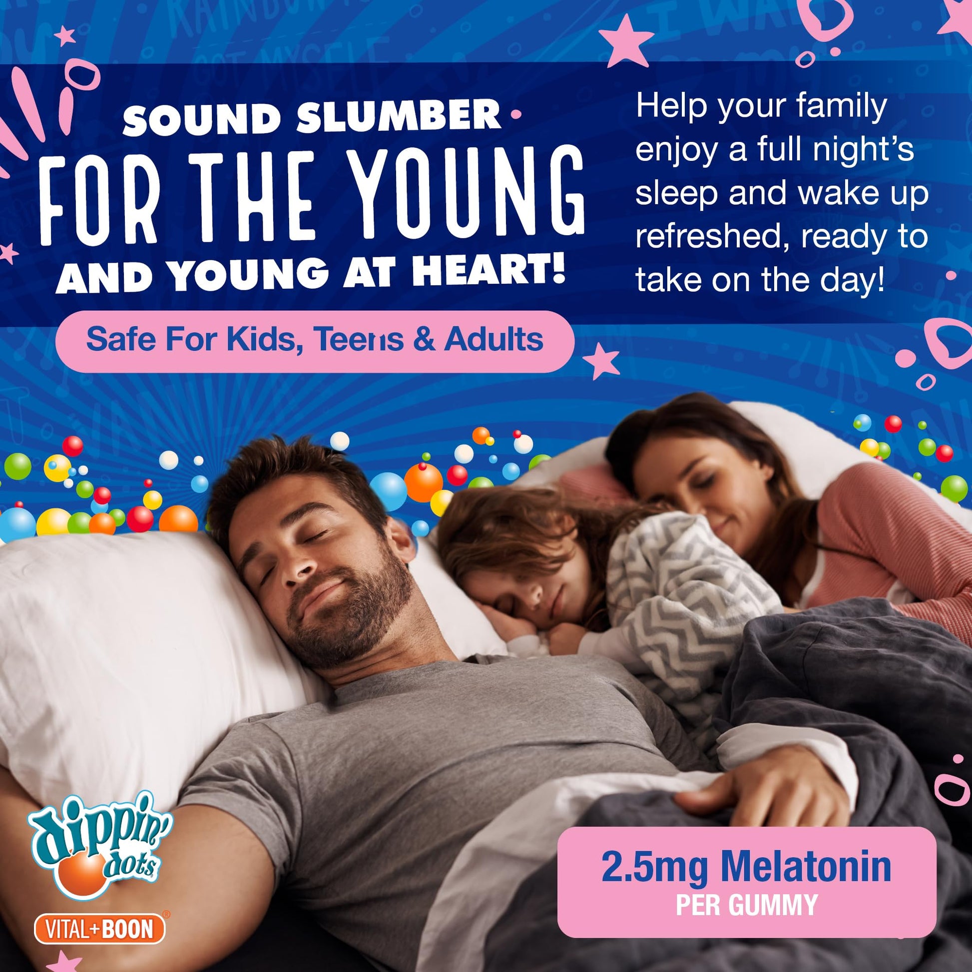 Dippin Dots - Melatonin Gummies for Kids & Adults (60 Days Supply) Strawberry Sunset Creme Flavor | 2.5mg Per Kids Melatonin Supplement for Faster, - dailyvitalstore