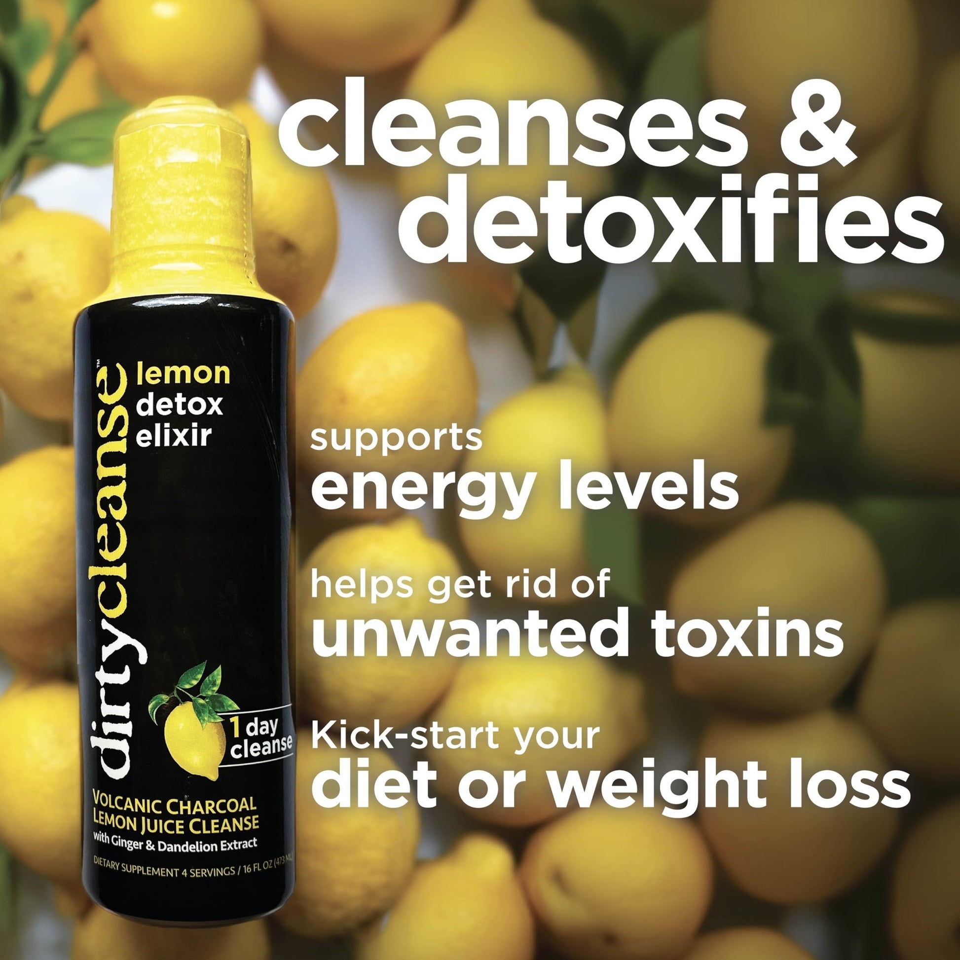 Dirty Cleanse Lemon Detox with Volcanic Charcoal with Ginger and Dandelion Extract, 4 servings - dailyvitalstore