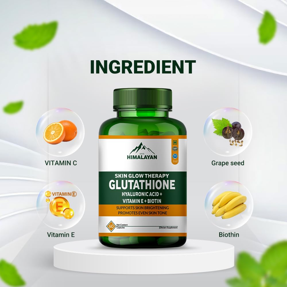 Divyhimalayan L-Glutathione 1000mg - 98% Pure Reduced Form with Vitamin C & ALA for Radiant Skin, Antioxidant & Immune Support - 60 Capsules - dailyvitalstore
