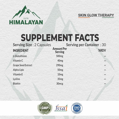 Divyhimalayan L-Glutathione 1000mg - 98% Pure Reduced Form with Vitamin C & ALA for Radiant Skin, Antioxidant & Immune Support - 60 Capsules - dailyvitalstore