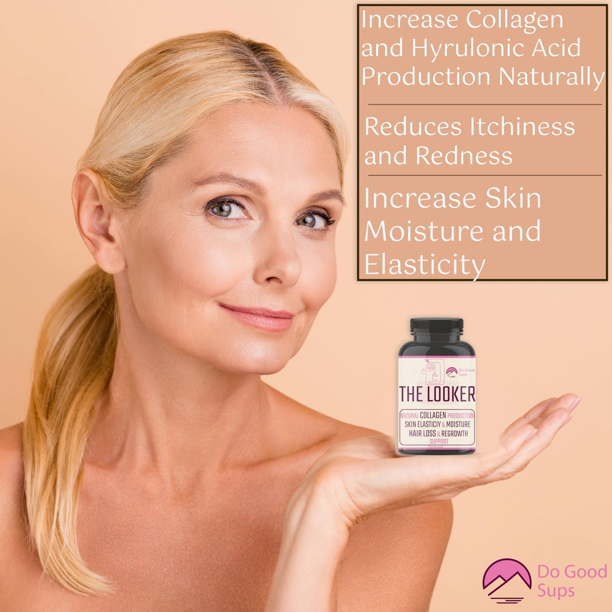 Do Good Sups The Looker 60 Caps- Skin Hair and Nails Vitamins - Natural Collagen Production - Reduces Hair Thinning - Skin Elasticity - Skin Moisture - Plant Sterols Bromelain Zinc Vitamin E Selenium - dailyvitalstore