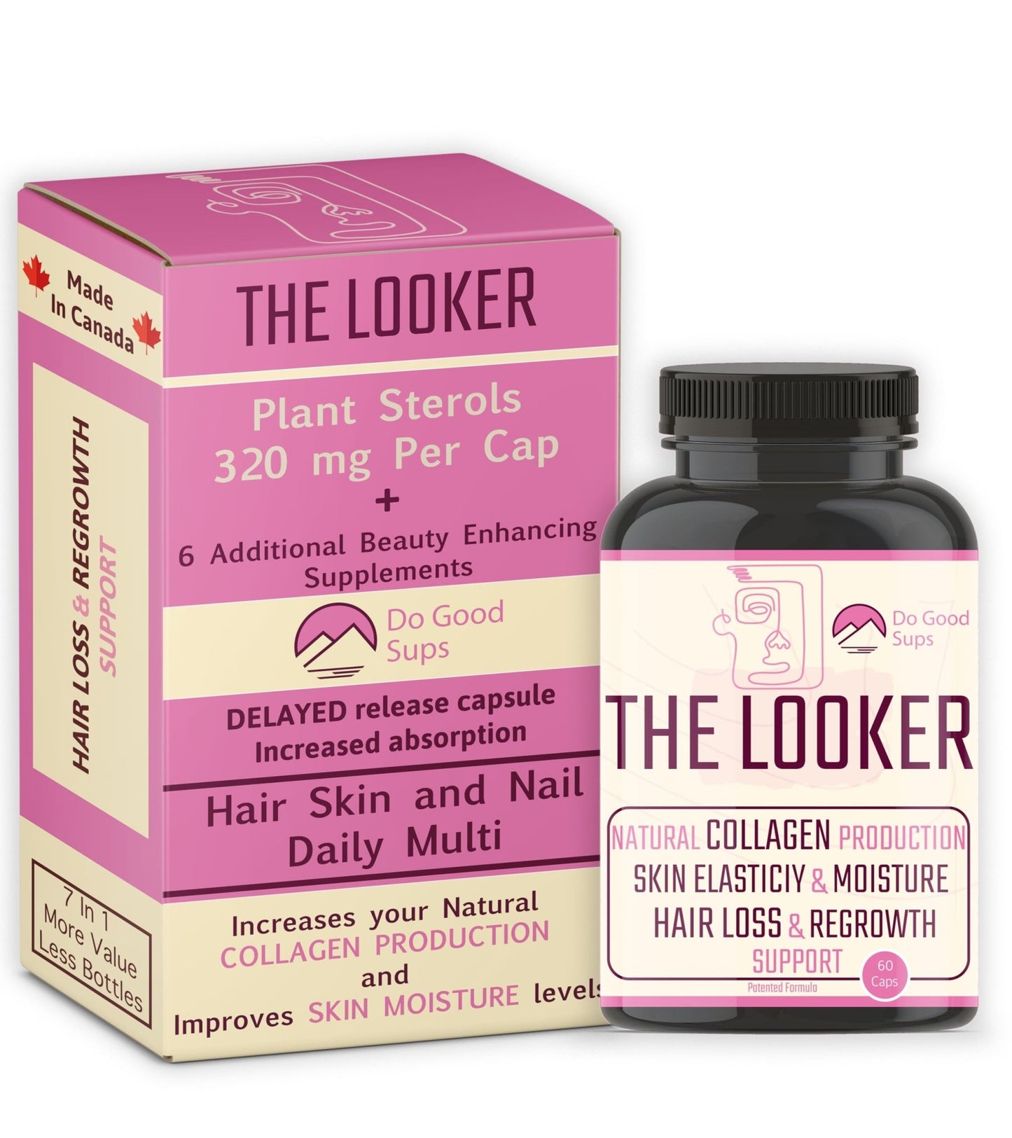 Do Good Sups The Looker 60 Caps- Skin Hair and Nails Vitamins - Natural Collagen Production - Reduces Hair Thinning - Skin Elasticity - Skin Moisture - Plant Sterols Bromelain Zinc Vitamin E Selenium - dailyvitalstore