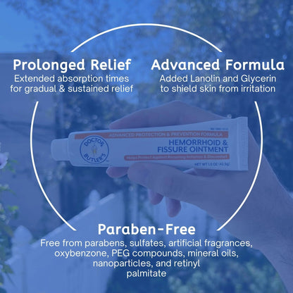 Doctor Butler's Advanced Hemorrhoid & Fissure Ointment – Lidocaine Hemorrhoid Treatment and Fissure Treatment Extra Strength Formula, Heals and Provides Fast Pain and Itch Relief* (1.5 oz.) - dailyvitalstore