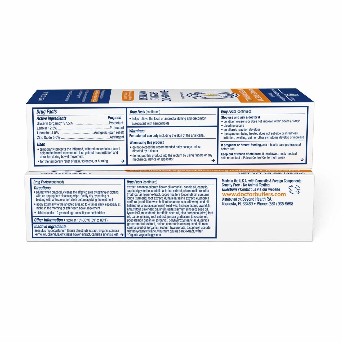 Doctor Butler's Advanced Hemorrhoid & Fissure Ointment – Lidocaine Hemorrhoid Treatment and Fissure Treatment Extra Strength Formula, Heals and Provides Fast Pain and Itch Relief* (1.5 oz.) - dailyvitalstore