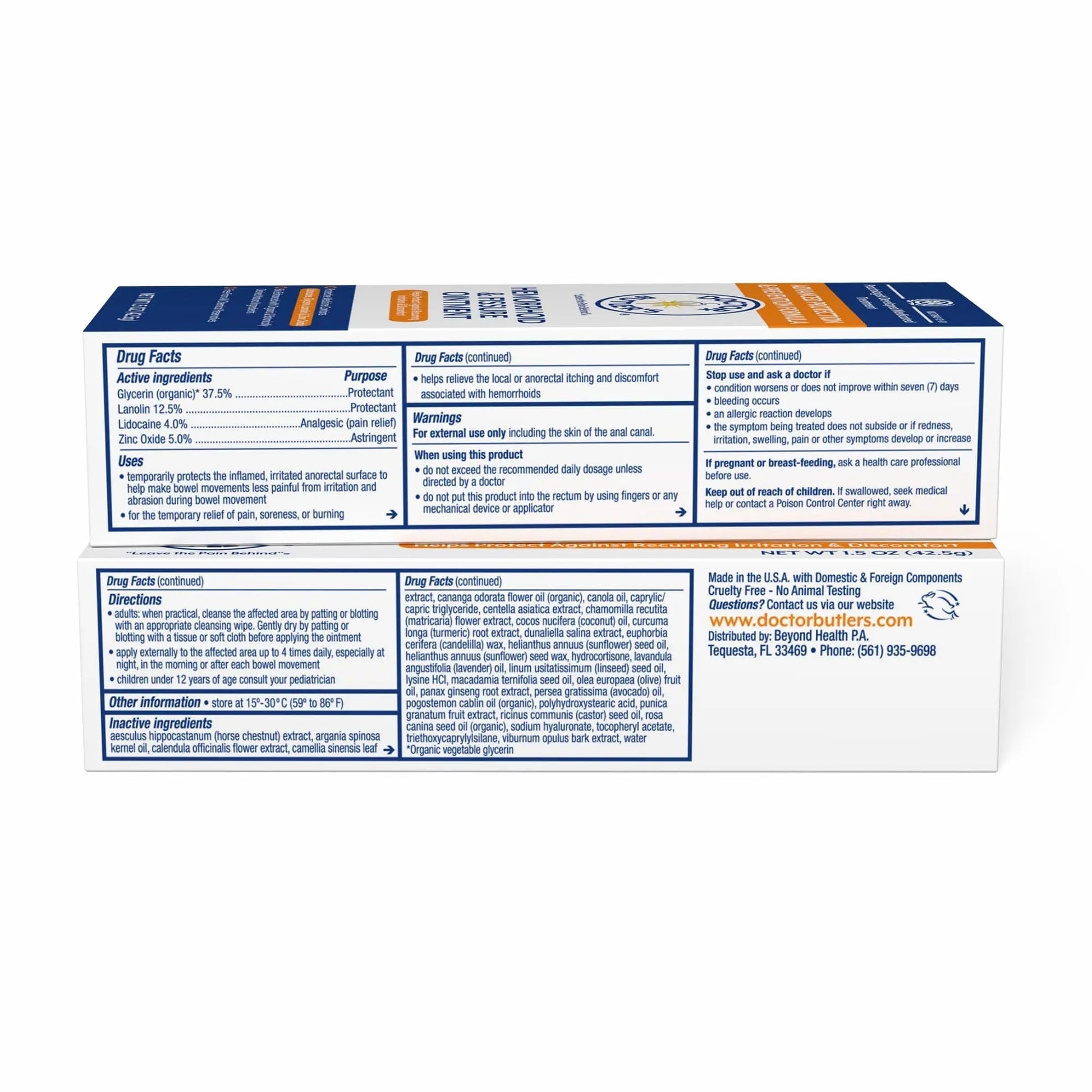Doctor Butler's Advanced Hemorrhoid & Fissure Ointment – Lidocaine Hemorrhoid Treatment and Fissure Treatment Extra Strength Formula, Heals and Provides Fast Pain and Itch Relief* (1.5 oz.) - dailyvitalstore