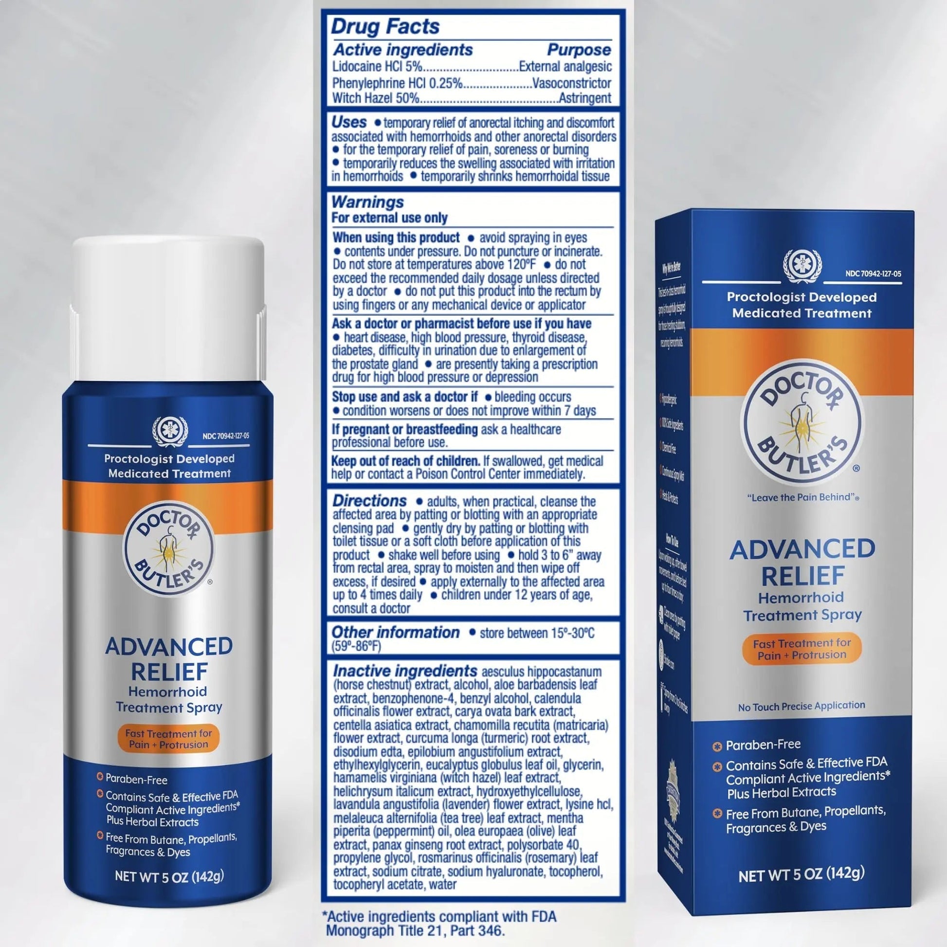 Doctor Butler's Advanced Relief Hemorrhoid Spray – Advanced Relief Hemorrhoid Treatment Spray with Witch Hazel to Help with Sensitive Skin, Itch Relief, and Swelling Relief* (5oz) - dailyvitalstore