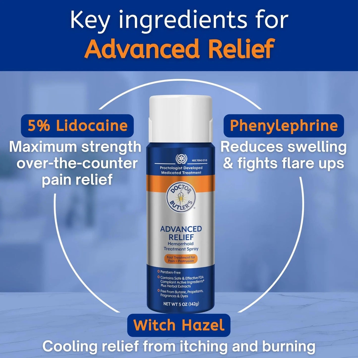 Doctor Butler's Advanced Relief Hemorrhoid Spray – Advanced Relief Hemorrhoid Treatment Spray with Witch Hazel to Help with Sensitive Skin, Itch Relief, and Swelling Relief* (5oz) - dailyvitalstore