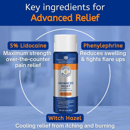 Doctor Butler's Advanced Relief Hemorrhoid Spray – Advanced Relief Hemorrhoid Treatment Spray with Witch Hazel to Help with Sensitive Skin, Itch Relief, and Swelling Relief* (5oz) - dailyvitalstore