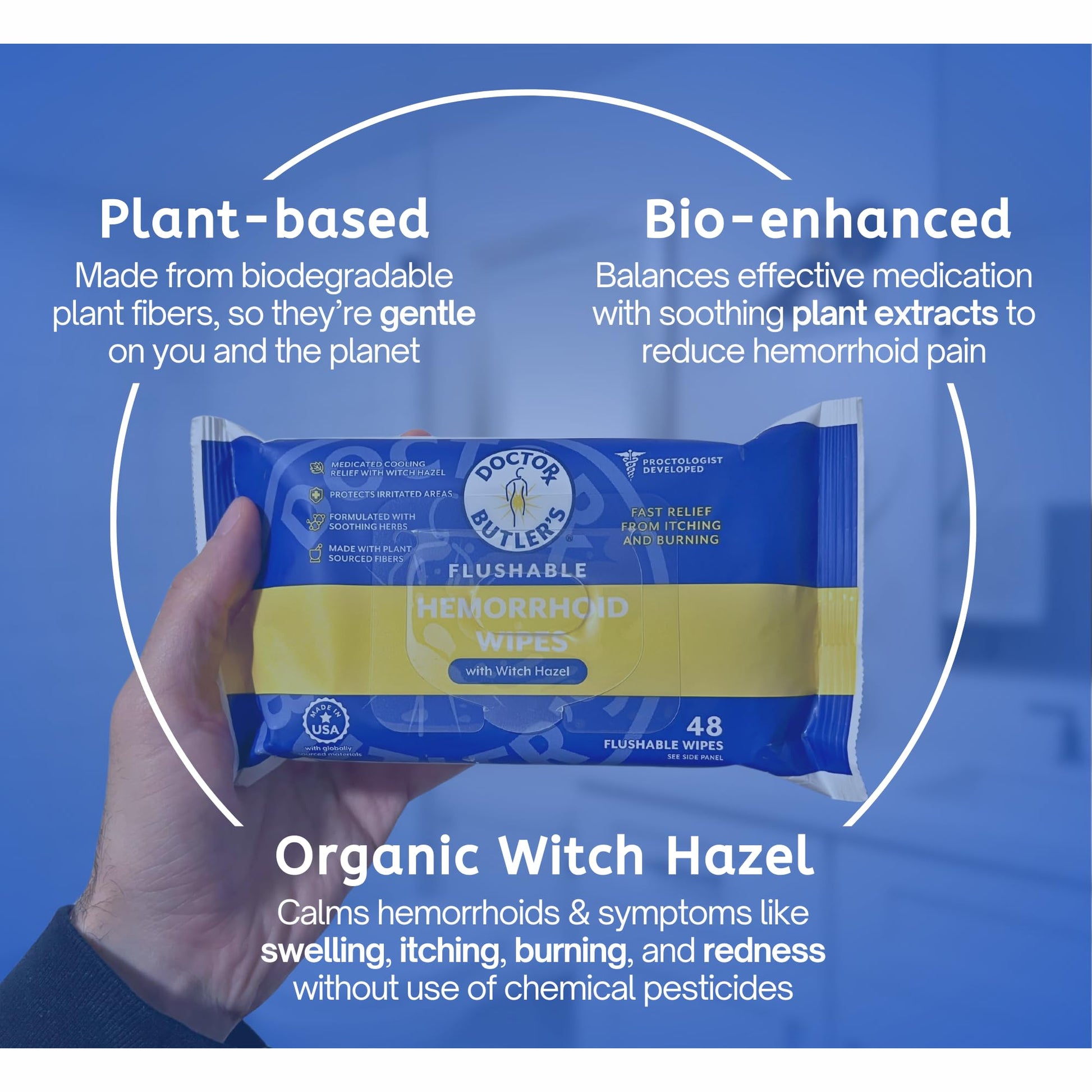 Doctor Butler's Flushable Hemorrhoid Wipes – Flushable Wipes with Witch Hazel to Soothe and Bring Relief from Discomfort Associated with Hemorrhoids (48 Wipes) - dailyvitalstore