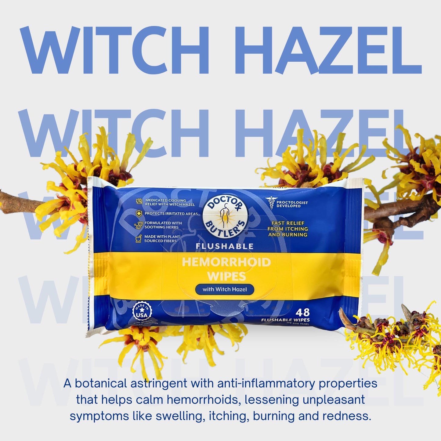 Doctor Butler's Flushable Hemorrhoid Wipes – Flushable Wipes with Witch Hazel to Soothe and Bring Relief from Discomfort Associated with Hemorrhoids (48 Wipes) - dailyvitalstore